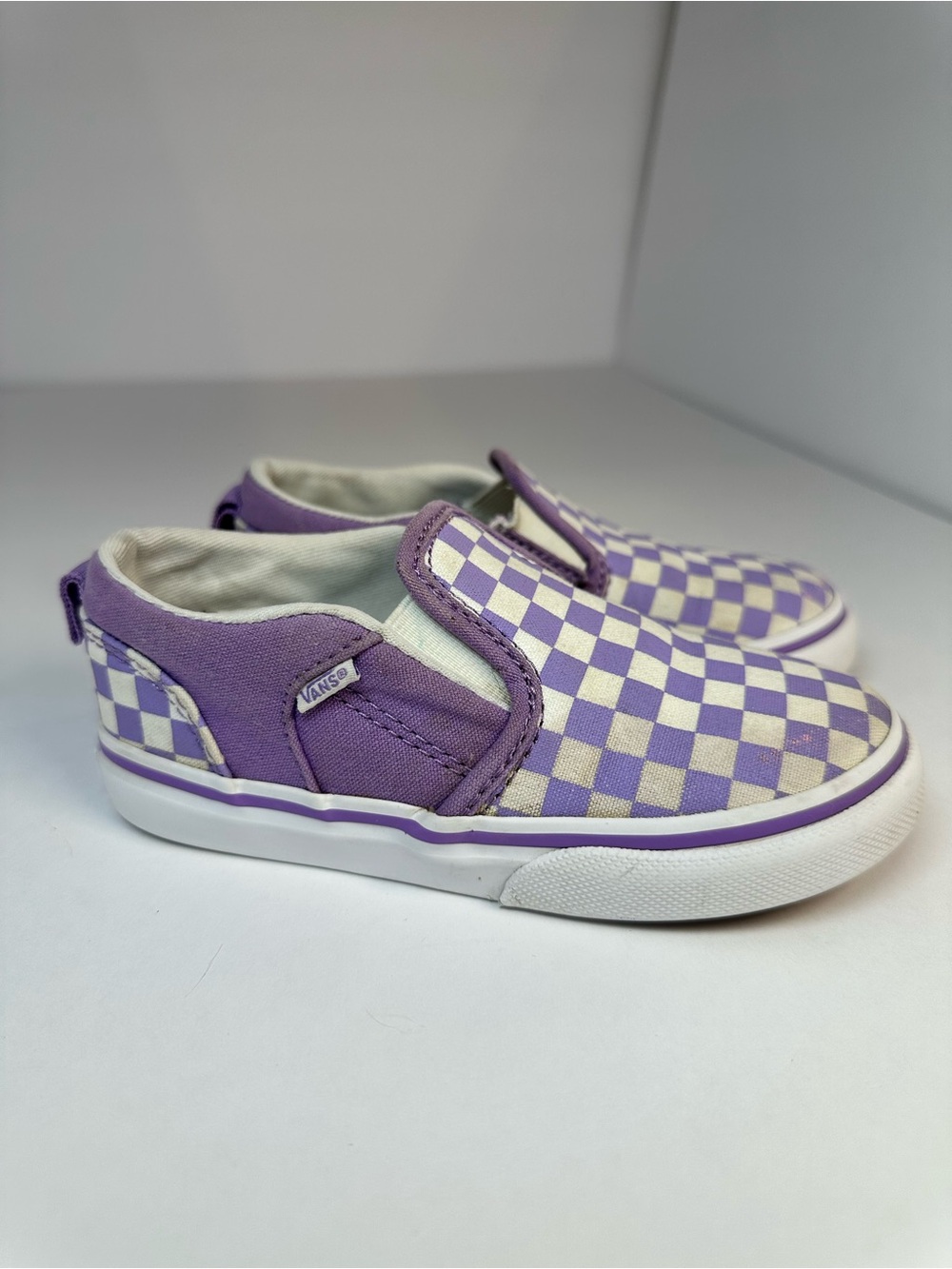 Vans Kids Slip-On Checkerboard Sneakers - Purple & White Size 8 Toddler